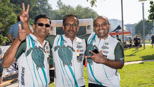 Mohan Kandasamy, Rajini Janakiraman and Venkat Shanmugam were at the NTRS Top End Gran Fondo 2023, Darwin. Picture: Pema Tamang Pakhrin