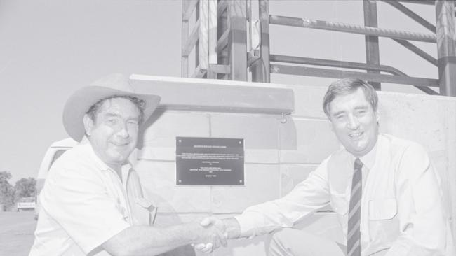 Mike Reed Minister for Primary Industry and Fisheries at the official opening of the Darwin Export Stockyards May 17 1993.