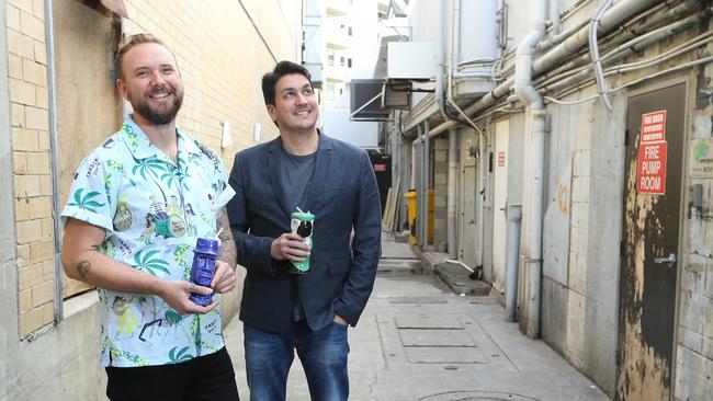 Tim Glasson and Gavin McDougal, the boys behind a hip new bar going into central Surfers Paradise under Hollywood Showgirls. Picture Glenn Hampson