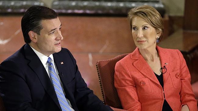 Out of step: Republican presidential candidate, Sen. Ted Cruz, and his vice-presidential candidate Carly Fiorina. <i>Picture: AP/Darron Cummings</i>