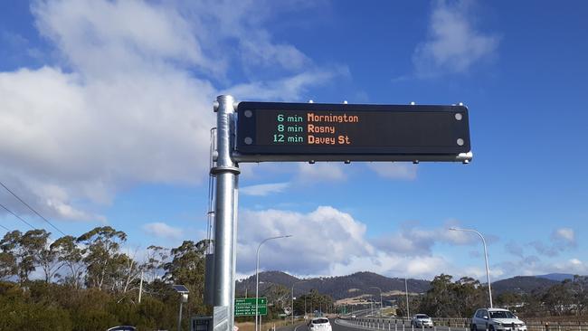 Electronic highway signboard on the Tasman Highway near Hobart Airport. New signboards being installed across Southern Tasmania. Picture: Supplied