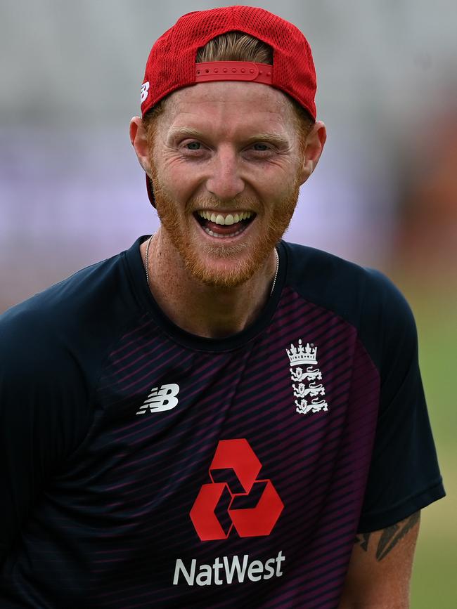 Ben Stokes has a laugh before a T20 game.