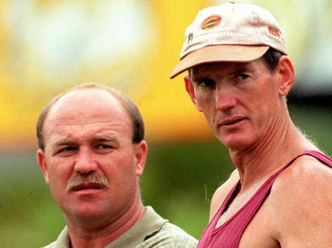 Bris Broncos training session - former player Wally Lewis & coach Wayne Bennett   Mar 29 1999 Photo - David/Kapernick - sport rugby league headshot serious qld nrl 35/G/17126