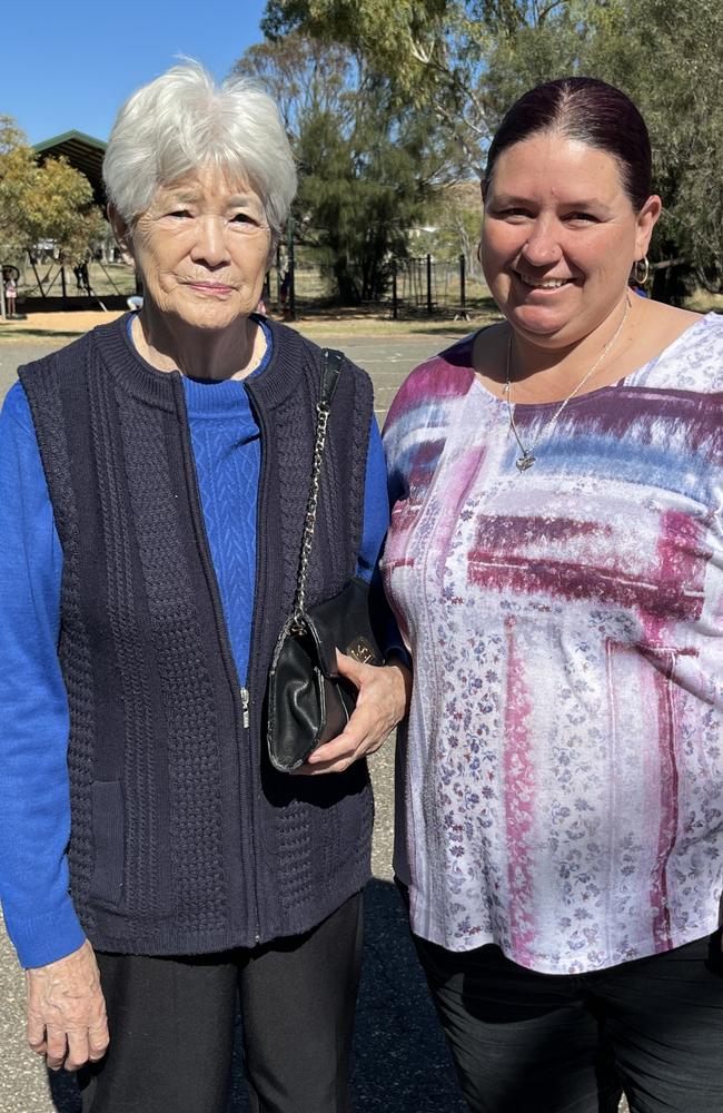 Sadadeen Primary School's first principal Lorraine Braham and the school's first preschool Kerryn Strawbridge reunited at the school's 40th birthday and anniversary. Picture: Gail Turner