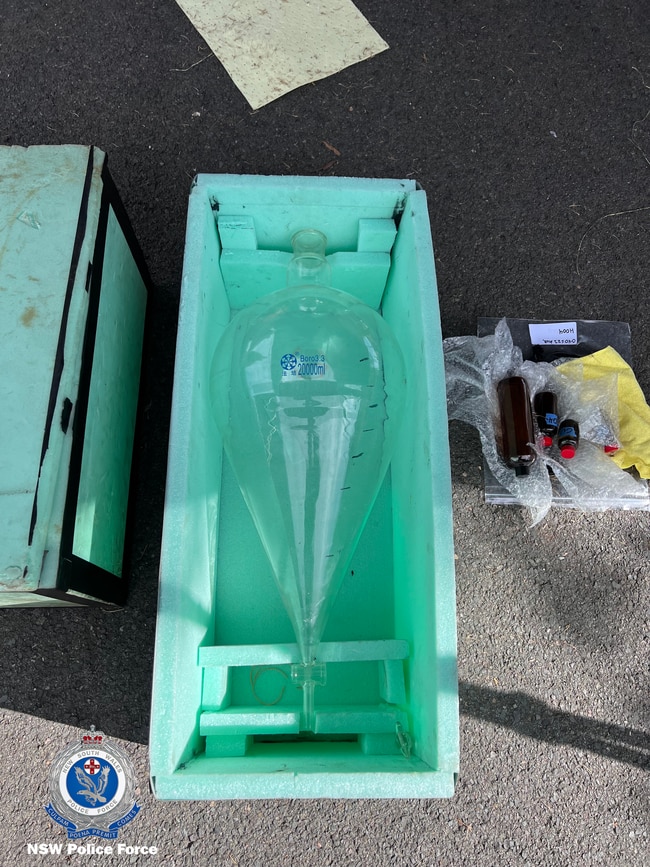 Hundreds of items comprising a ‘complex clandestine laboratory’ were found in a shed at the rear of the property, according to police Picture: NSW Police