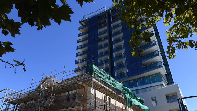 Build 29, the builder of the August Towers apartment building on the corner of South Tce and Hutt Street, has blamed an administration error for not being licensed. Picture: Naomi Jellicoe