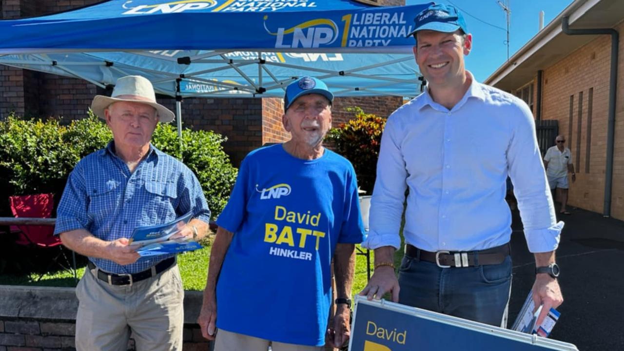 Senator Matt Canavan outside the Electra St polling booth on Tuesday.