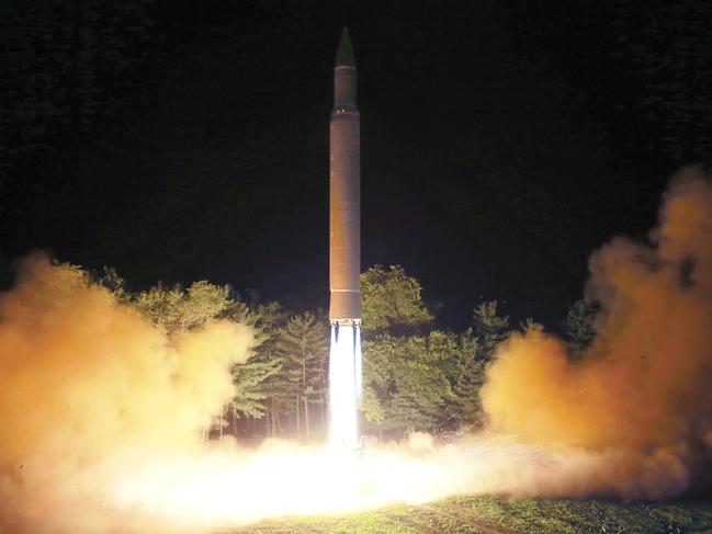 FILE - This July 28, 2017, file photo distributed by the North Korean government shows what was said to be the launch of a Hwasong-14 intercontinental ballistic missile at an undisclosed location in North Korea. Americaâ€™s annual joint military exercises with South Korea always frustrate North Korea. Some experts say North Korea is mainly focused on the bigger picture of testing its bargaining power against the United States with its new long-range missiles and likely has no interest in letting things get too tense during the drills. (Korean Central News Agency/Korea News Service via AP, File)