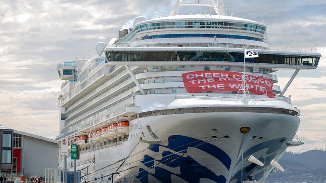 The Crown Princess docked in Hobart for the AFL member cruise for Sydney Swans fans. Picture: Linda Higginson