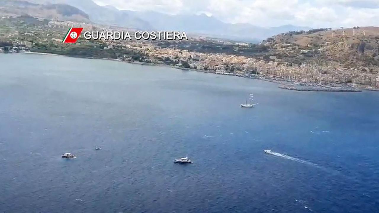 An aerial view of the rescue area off Porticello near Palermo. Picture: Handout / Guardia Costiera / AFP