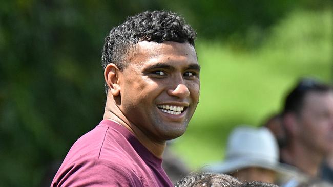 10/1/2024: Tevita Pangai Jr watches pre season Broncos training at Red Hill, Brisbane. pic: Lyndon Mechielsen/Courier Mail
