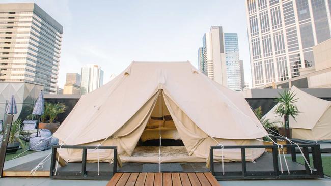 A luxury camping hotel that will operate at old Royal Adelaide Hospital's helipad from later this year. Picture: Supplied