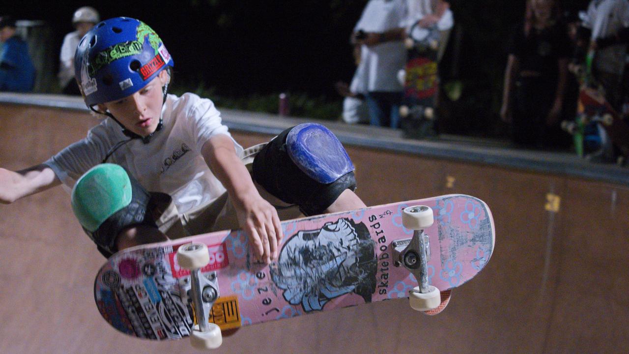 At the top of his game Jocob Hanson pops up out of the deep bowl for Rumble on the Reef Sugar Bowl Champs 2021. Picture: Marty Strecker
