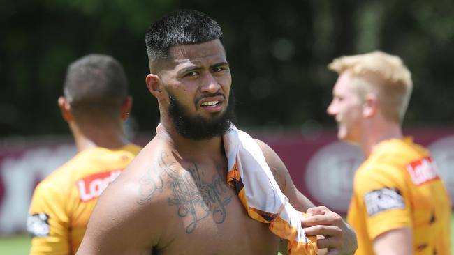 Payne Haas at Broncos training at Red Hill. Pic Annette Dew