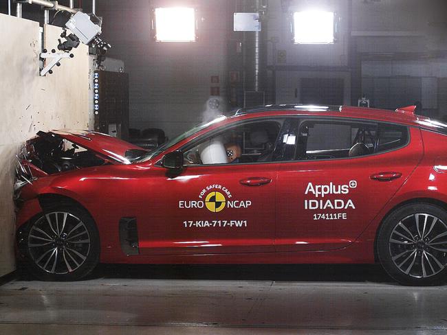 A Kia Stinger hits the wall in EuroNCAP testing earlier this year. <i>Picture: Supplied</i>