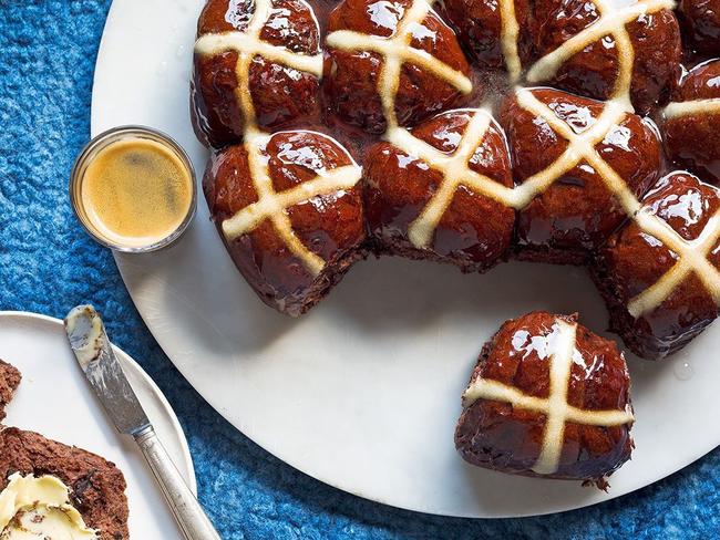 Next-level chocolate hot cross buns.