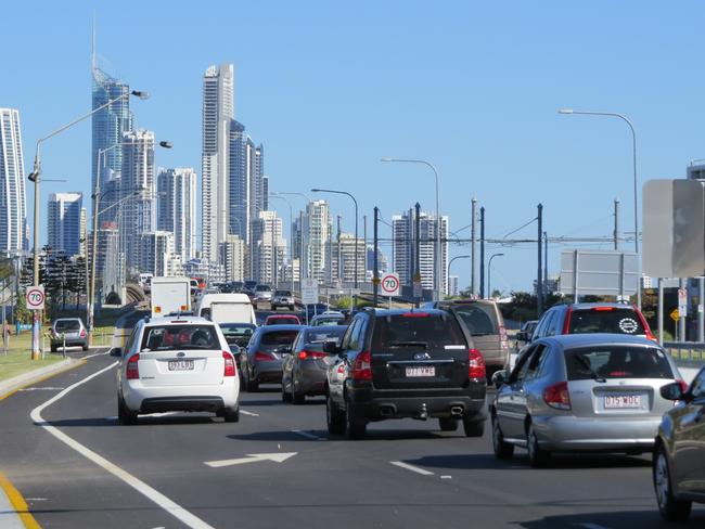 Traffic almost at a standstill on the Gold Coast Hwy at Southport. Photo: Kristy Muir