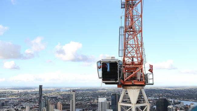 View from the top of the almost complete Infinity Apartments.Tower crane operator, David Hooper.