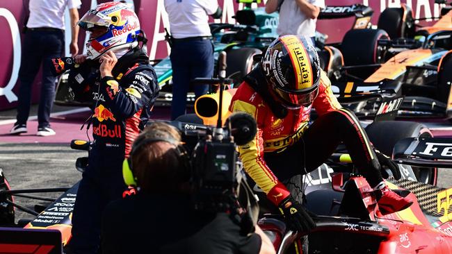 Carlos Sainz (right) has pipped Max Verstappen into pole. Picture: Ben Stansall / AFP