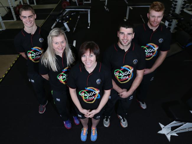 The Australian sprint team for the Commonwealth Games — Matt Glaetzer, Stephanie Morton, Anna Meares, Nathan Hart and Peter Lewis. Picture: Tait Schmaal