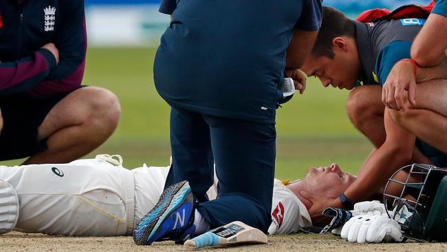 Smith received treatment on the pitch as concern spread around the ground over his wellbeing.