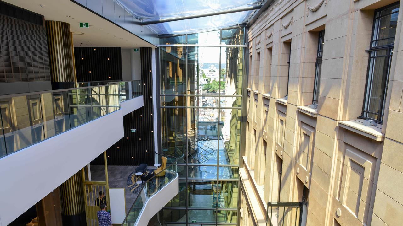 The atrium between the old and new buildings. Photo: Brenton Edwards