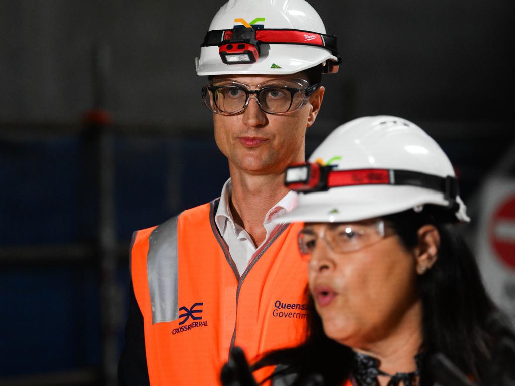 Queensland State Development and Infrastructure Minister Grace Grace and Transport Minister Bart Mellish toured the Cross River Rail site today. Picture: Dan Peled / NCA NewsWire