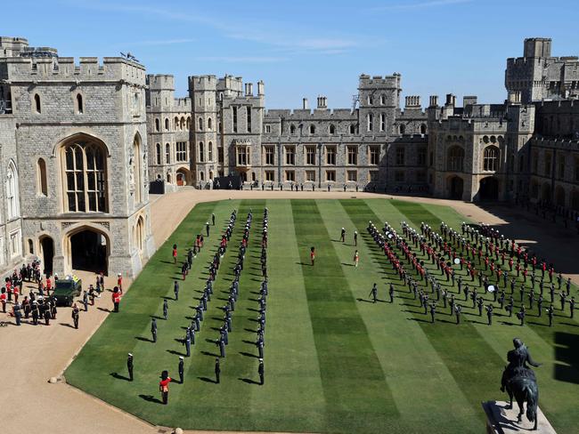 An aerial view of the procession ahead of Prince Philip’s funeral service. Picture: Adrian Dennis/AFP