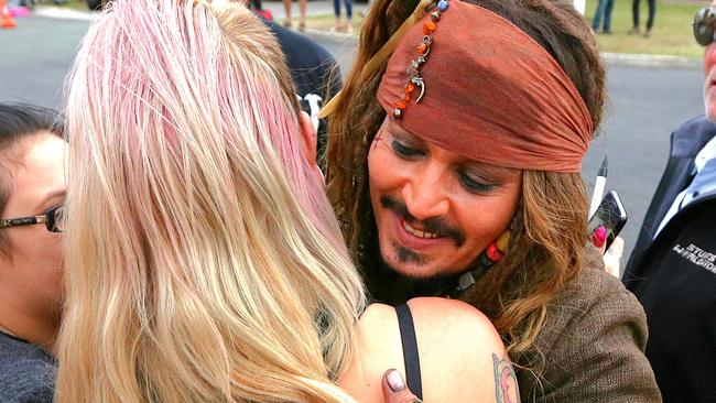 Johnny Depp meeting fans after filming at Cleveland. Pic Peter Wallis