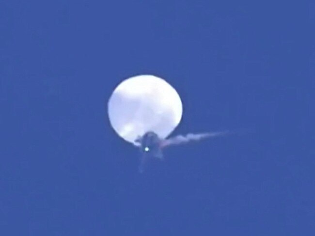 The moment a US fighter jet shoots down suspected Chinese spy balloon. Picture: Angela Mosley