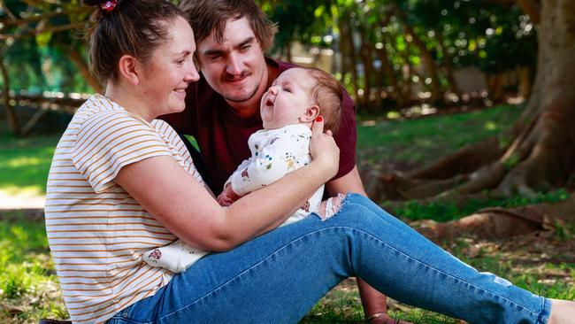 Jessie Evans and Billy Blacker with their son Rocka in Double Bay. Picture: Justin Lloyd