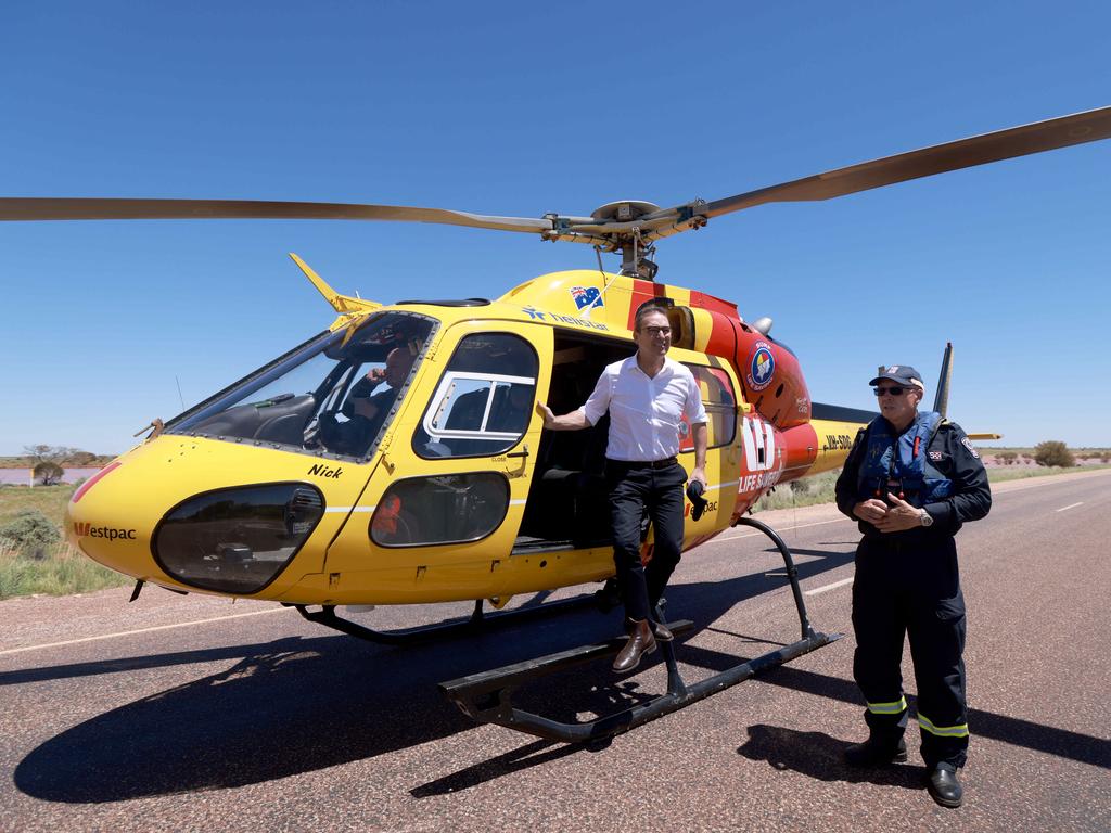 Mr Marshall saw the flooding from above while touring some of the affected areas. Picture: NCA NewsWire / Kelly Barnes