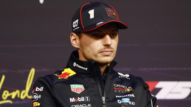 LONDON, ENGLAND - FEBRUARY 18: Max Verstappen of the Netherlands and Oracle Red Bull Racing looks on during a press conference prior to F1 75 Live at InterContinental London O2 on February 18, 2025 in London, England. (Photo by Zak Mauger/Getty Images)