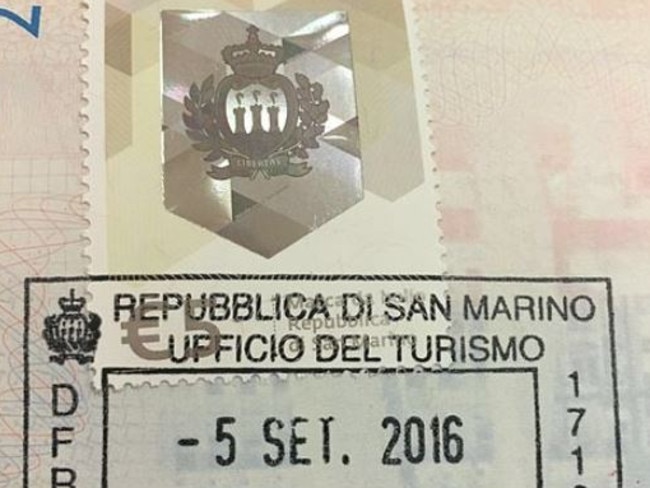 San Marino's passport stamp is pretty rare. Picture: TommyTu25/Wikimedia Commons