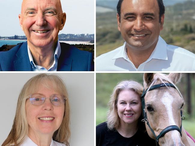 Six of the candidates standing for the seat of Coffs Harbour at the 2023 NSW state election. Clockwise from top left: Tony Judge, Gurmesh Singh, Sally Townley, Tim Knott, Kellie Pearce and Ruth Cully.