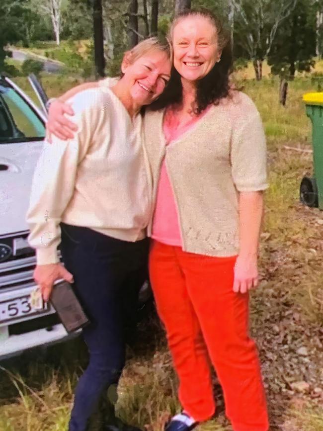 Kathleen Folbigg, right, hugs Tracy Chapman, her childhood friend and longtime advocate, on a property on the North Coast of NSW. Picture: 7 New