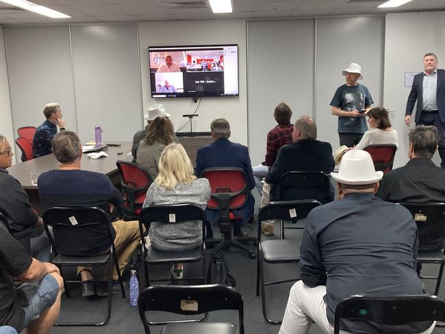 A besieged body corporate official at a strife-torn Gold Coast island resort where power and water have been cut off has swigged on a beer at a meeting where angry residents demanded he resign on Tuesday. A post on the Couran Cove Facebook page late Wednesday said the resort was “temporarily closed”. Picture: Supplied