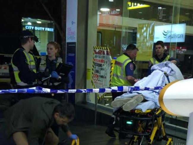 A victim is placed on a stretcher after the incident. Picture: Supplied.