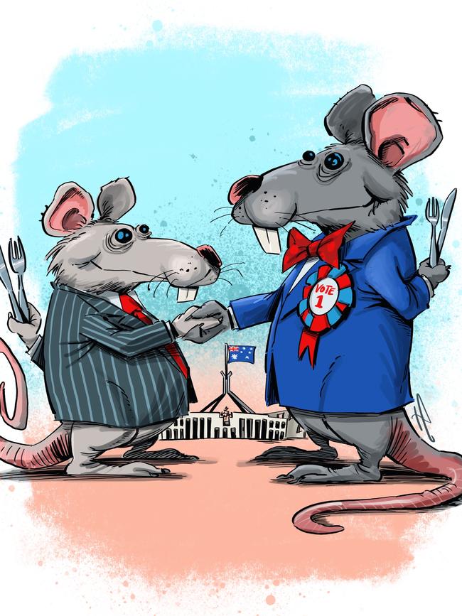 The Australian political class is like mice and when all other food sources rub out, politicians will ultimately eat each other. Artwork: Terry Pontikos