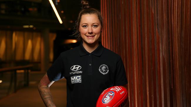 Carlton forward Bianca Jakobsson can’t wait to pull on the navy blue in the inaugural AFLW season. Picture: Tim Carrafa