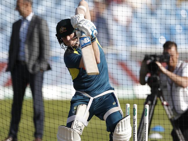 LEEDS, ENGLAND - AUGUST 24: Steve Smith of Australia bats in the nets during day three of the 3rd Specsavers Ashes Test match between England and Australia at Headingley on August 24, 2019 in Leeds, England. (Photo by Ryan Pierse/Getty Images)