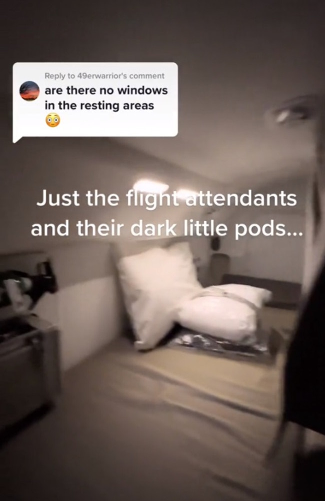 He shared the footage to TikTok with a few flight attendants commenting that while they may be small, they are ‘comfy and cosy’. Picture: TikTok/quintenmoshy