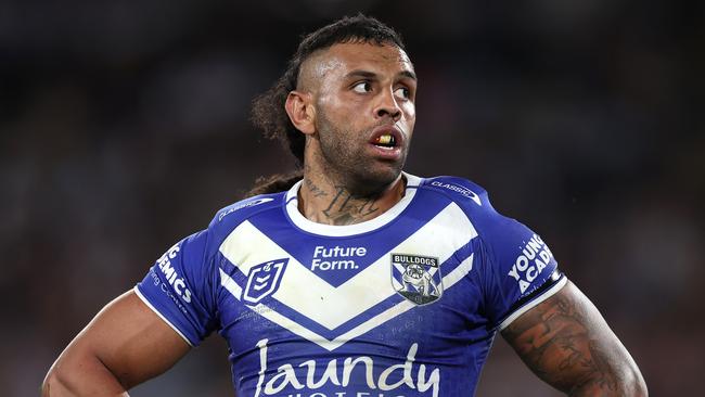 SYDNEY, AUSTRALIA - AUGUST 30:  Josh Addo-Carr of the Bulldogs looks on during the round 26 NRL match between Canterbury Bulldogs and Manly Sea Eagles at Accor Stadium on August 30, 2024, in Sydney, Australia. (Photo by Cameron Spencer/Getty Images)