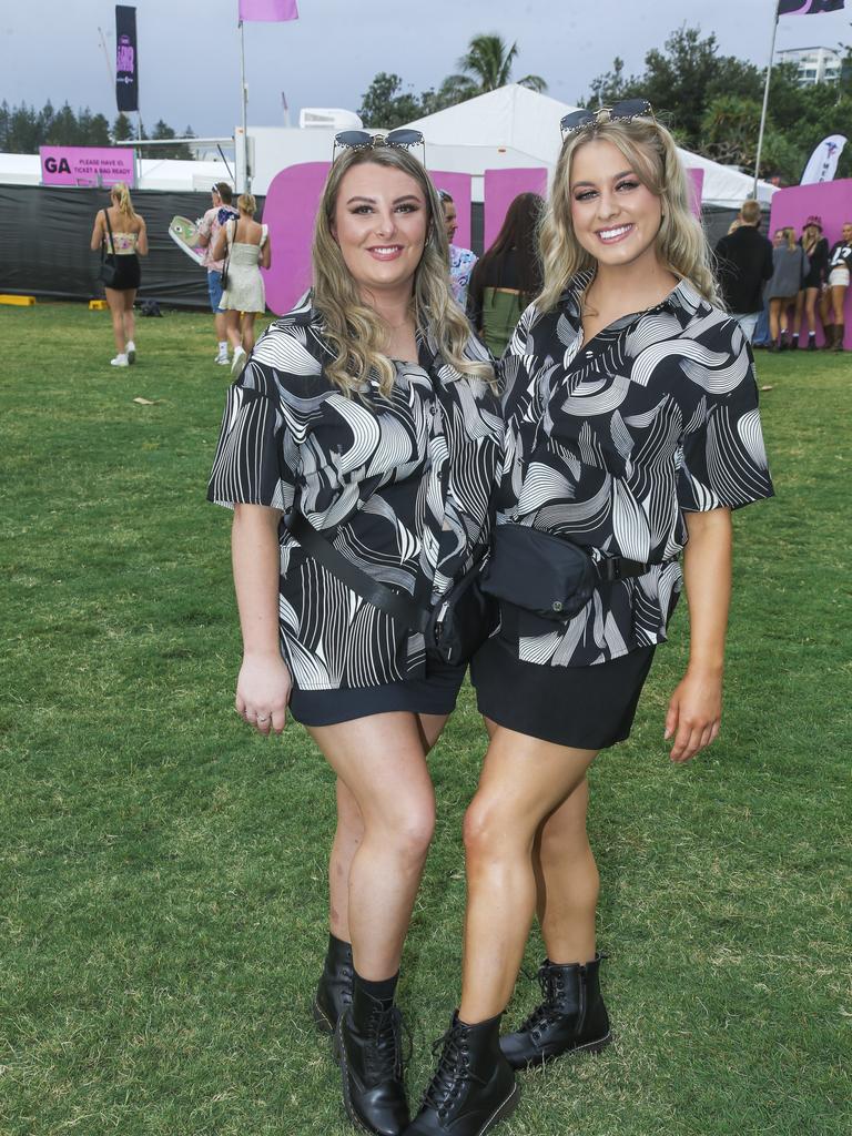 Jade Hay and Caitlin Fisher at the Out 2 Lunch festival on the Coolangatta beachfront. Picture: Glenn Campbell