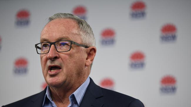 NSW Health Minister Brad Hazzard speaks to the media during a press conference in Sydney, Sunday, May 10, 2020. (AAP Image/Joel Carrett)