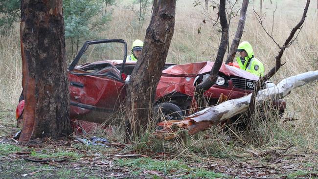 The Bochara fatal crash scene where four people were killed in a car accident. Picture: David Crosling