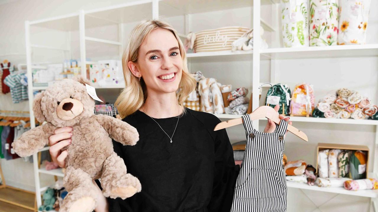 Courtney Blake has just opened a boutique baby shop in Caloundra, Husk and Will. Picture: Patrick Woods.