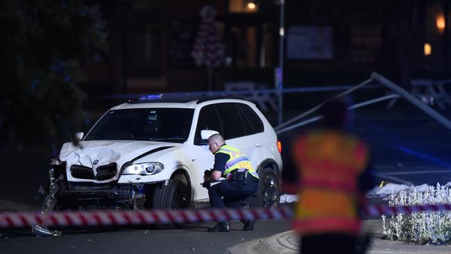 The impact of the crash almost tore the bumper bar off the white BMW. Picture: NCA NewsWire / Josie Hayden