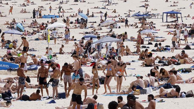 Aussies at Bondi Beach as the mercury soars in Sydney. Picture: Sam Ruttyn