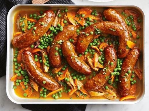 Hibernation Recipes. Curried Sausages Tray bake.